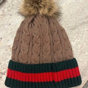 Brown Knit Pom-Pom Beanie designer geeen and red winter women’s brand 🆕